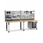 Banco professionale regolabile con parete e 6 cassetti, 300 cm, grigio e antracite