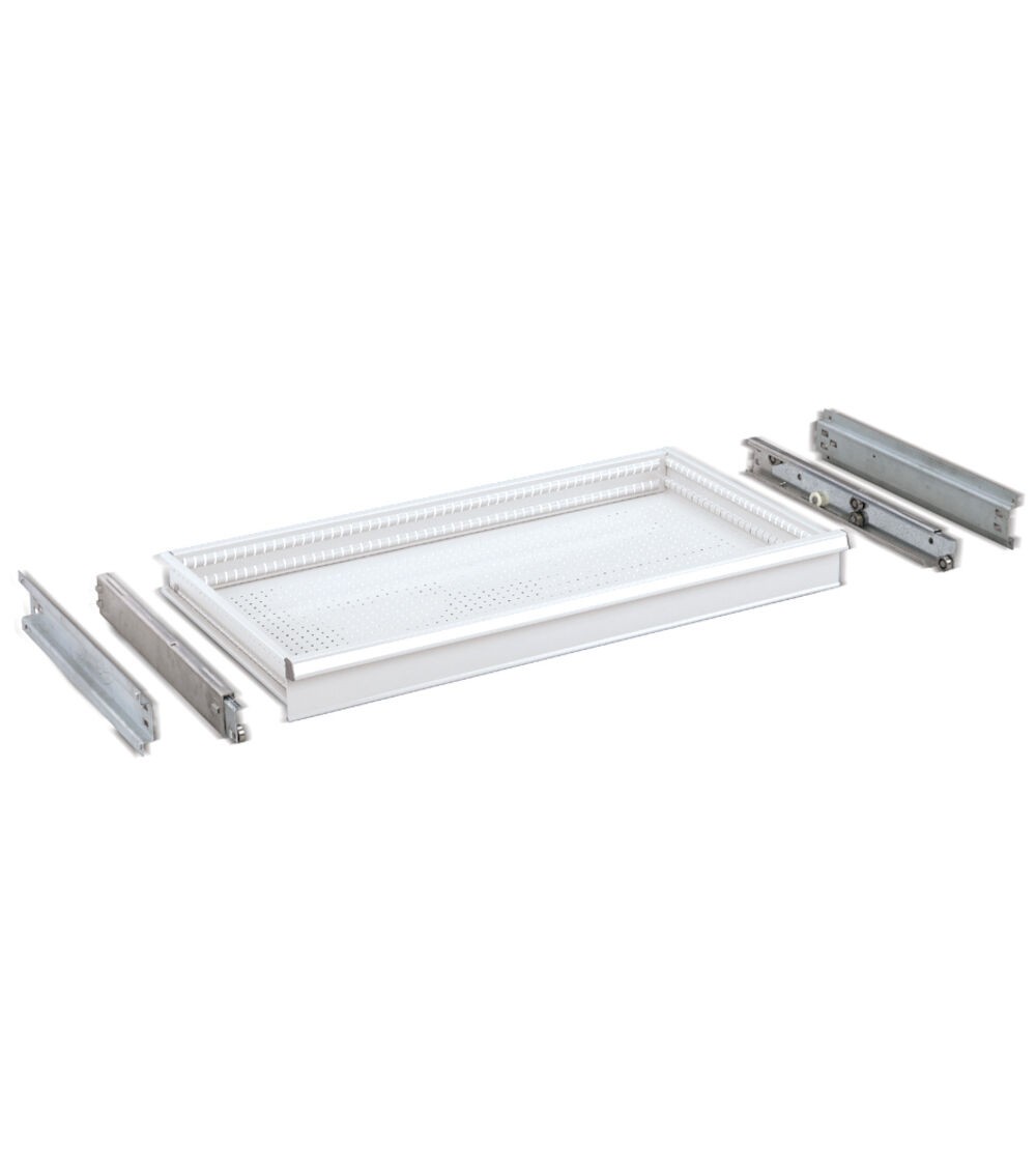 Cassetto per scaffale a estrazione telescopica H 100 mm, grigio chiaro