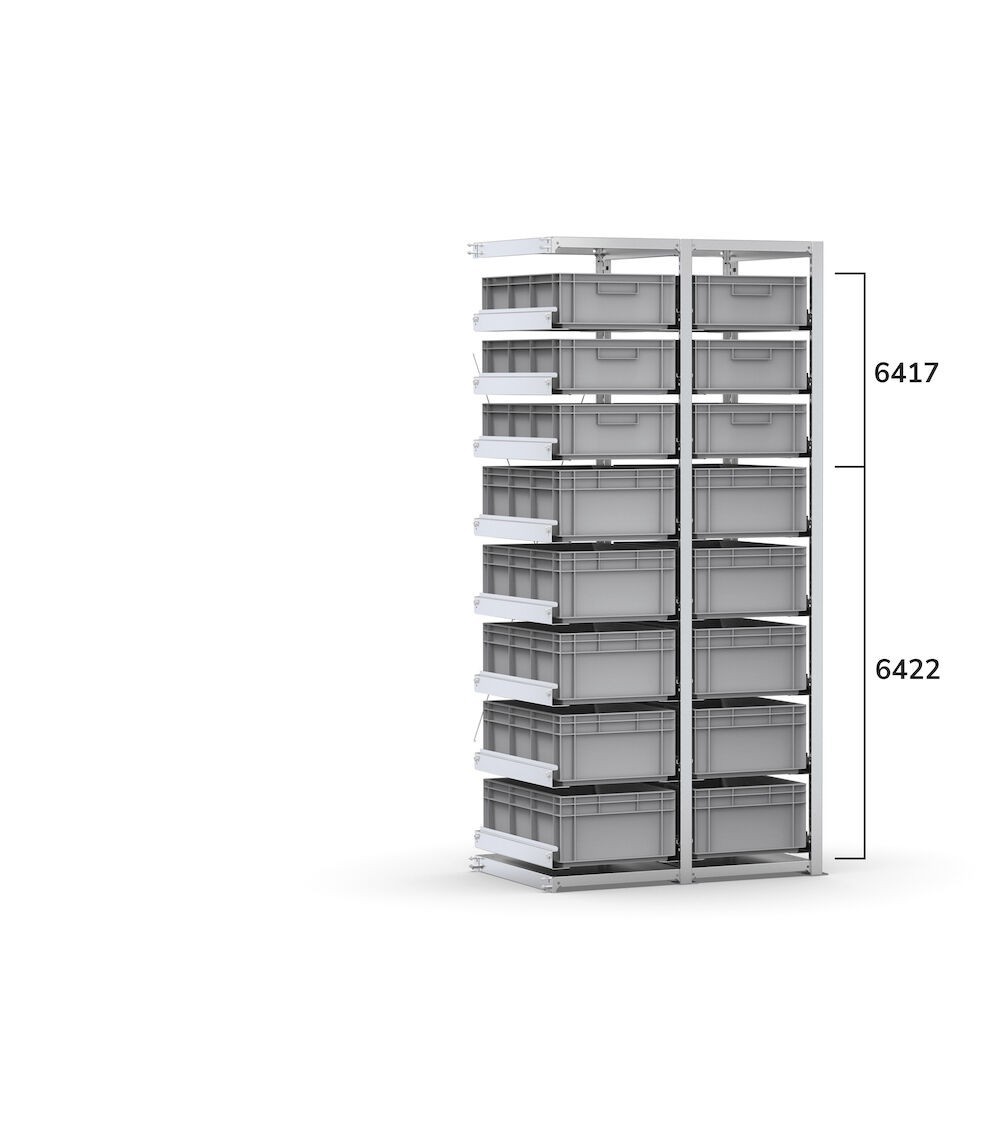 Scaffale aggiuntivo con 16 cassette Euro Box 600x400 mm, L960 x P621 x H2003 mm