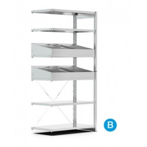 Scaffalatura aggiuntiva a 6 ripiani con divisori, L1028 x P521 x H2011 mm
