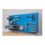 Parete porta attrezzi da muro da  150 cm completa di accessori e 3 contenitori, blu