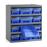 Scaffale con 12 contenitori RK Box Air con divisori e frontalini, L500 x P300 x H545 mm