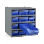 Scaffale con 12 contenitori RK Box Air con divisori e frontalini, L500 x P500 x H545 mm