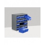 Scaffale con 12 contenitori RK Box Air con divisori e frontalini, L500 x P500 x H545 mm