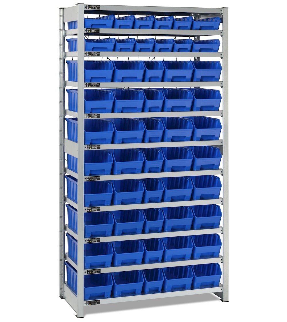Scaffale con 11 piani e 52 contenitori RK Box Air, L1057 x P521 x H2011 mm
