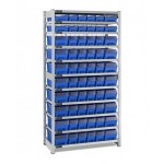 Scaffale con 11 piani e 60 contenitori RK Box Air con divisori e frontalini, L1057 x P521 x H2011 mm