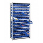 Scaffale con 13 piani e 72 contenitori RK Box Air con divisori e frontalini, L1057 x P521 x H2011 mm