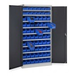 Armadio a battente con 68 contenitori RK Box Air, L1023 x P555 x H2000 mm, grigio e antracite