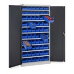 Armadio a battente con 60 contenitori RK Box Air, L1023 x P555 x H2000 mm, grigio e antracite