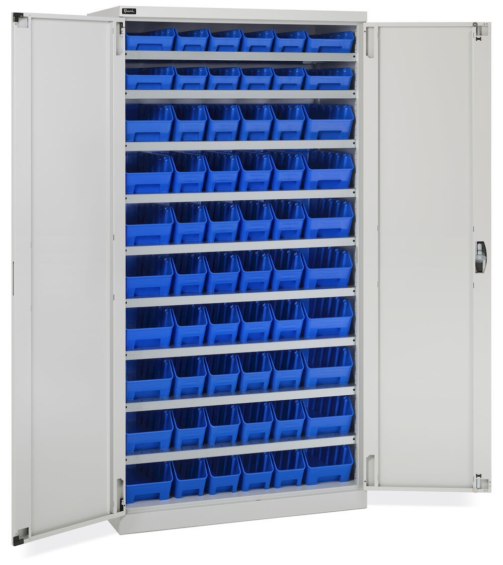 Armadio a battente con 60 contenitori RK Box Air, L1023 x P555 x H2000 mm, grigio