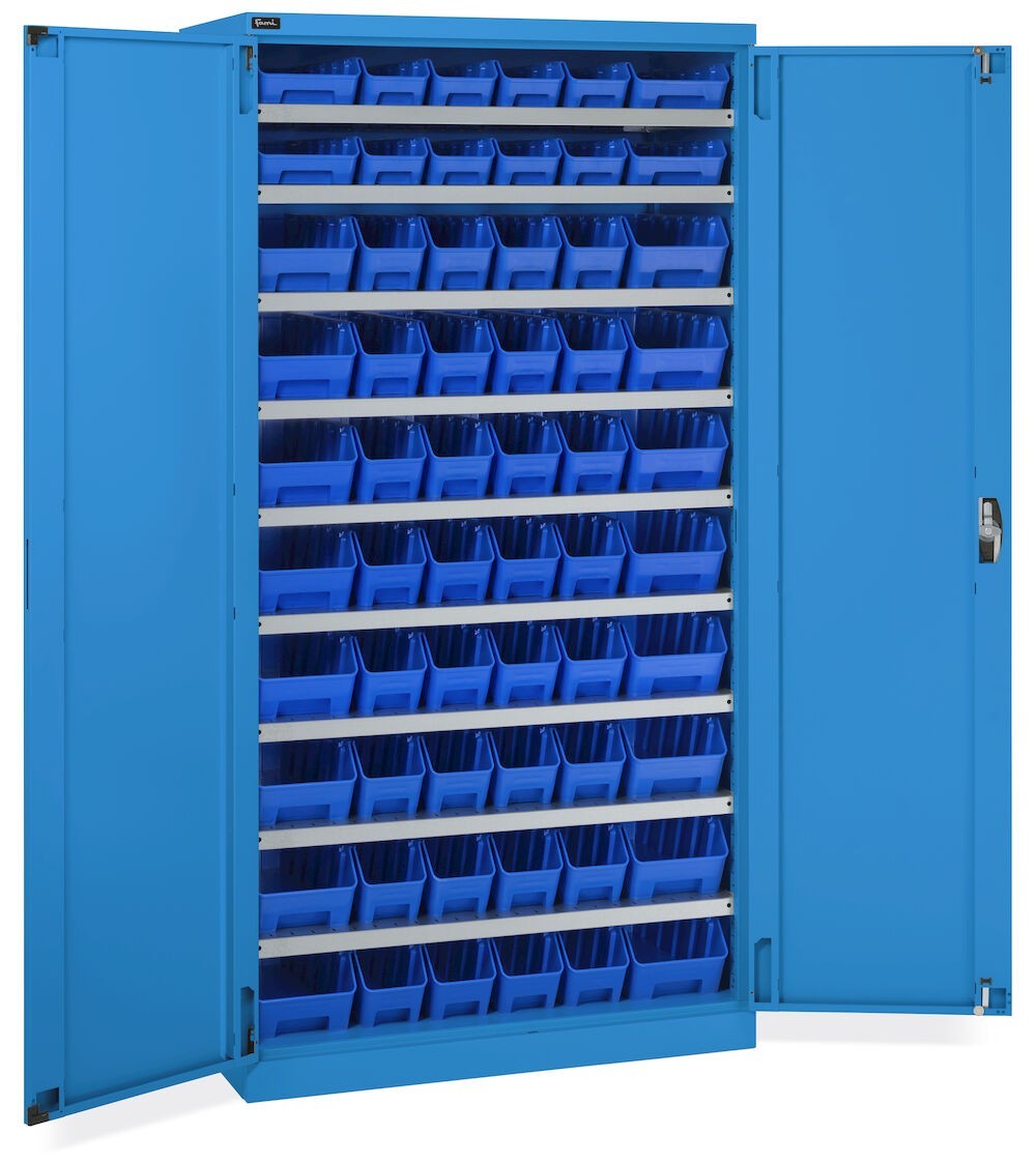 Armadio a battente con 60 contenitori RK Box Air, L1023 x P555 x H2000 mm, blu