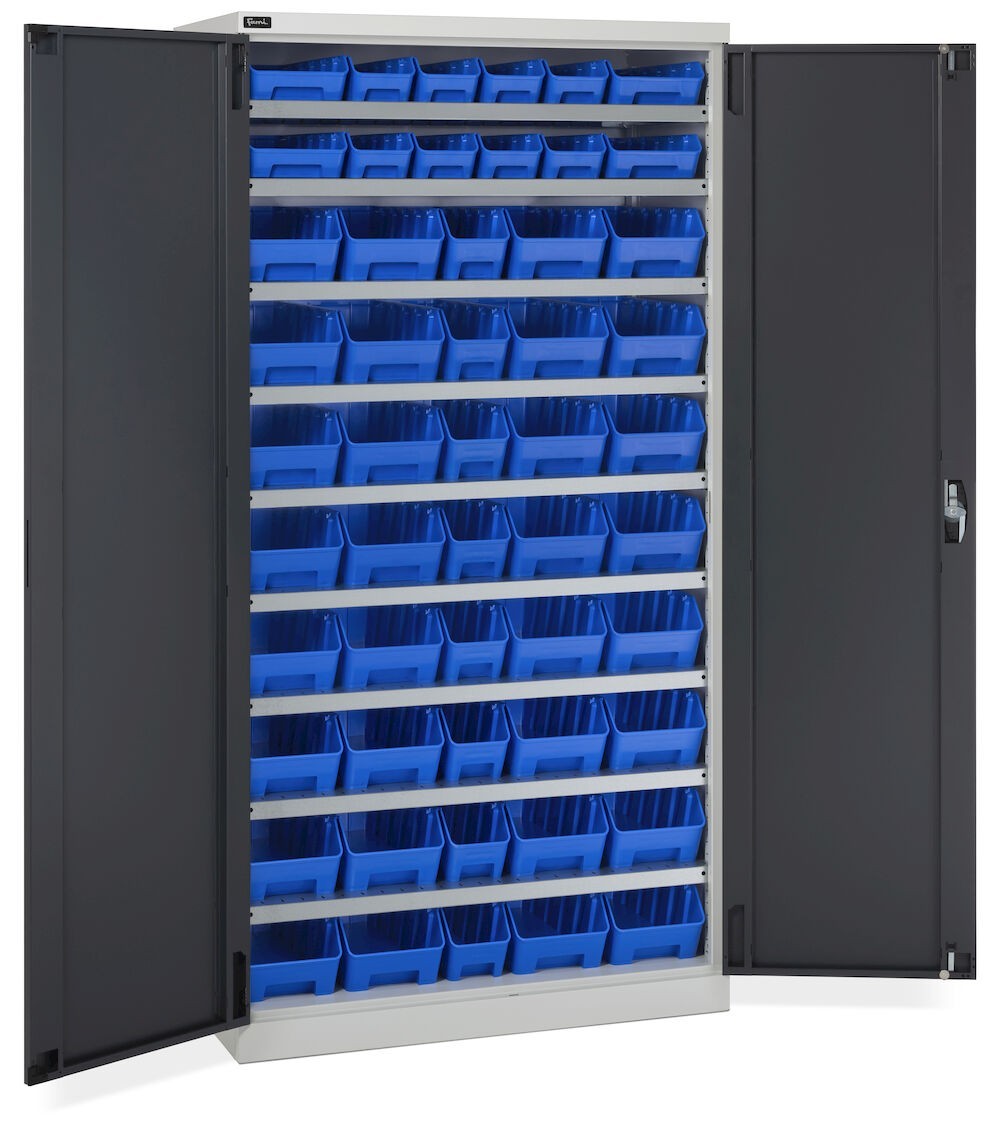 Armadio a battente con 52 contenitori RK Box Air, L1023 x P555 x H2000 mm, grigio e antracite