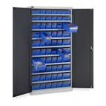 Armadio con 60 contenitori RK Box Air con divisori e frontalini, L1023 x P555 x H2000 mm, grigio e antracite