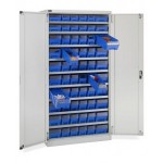 Armadio con 60 contenitori RK Box Air con divisori e frontalini, L1023 x P555 x H2000 mm, grigio
