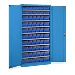Armadio con 60 contenitori RK Box Air con divisori e frontalini, L1023 x P555 x H2000 mm, blu