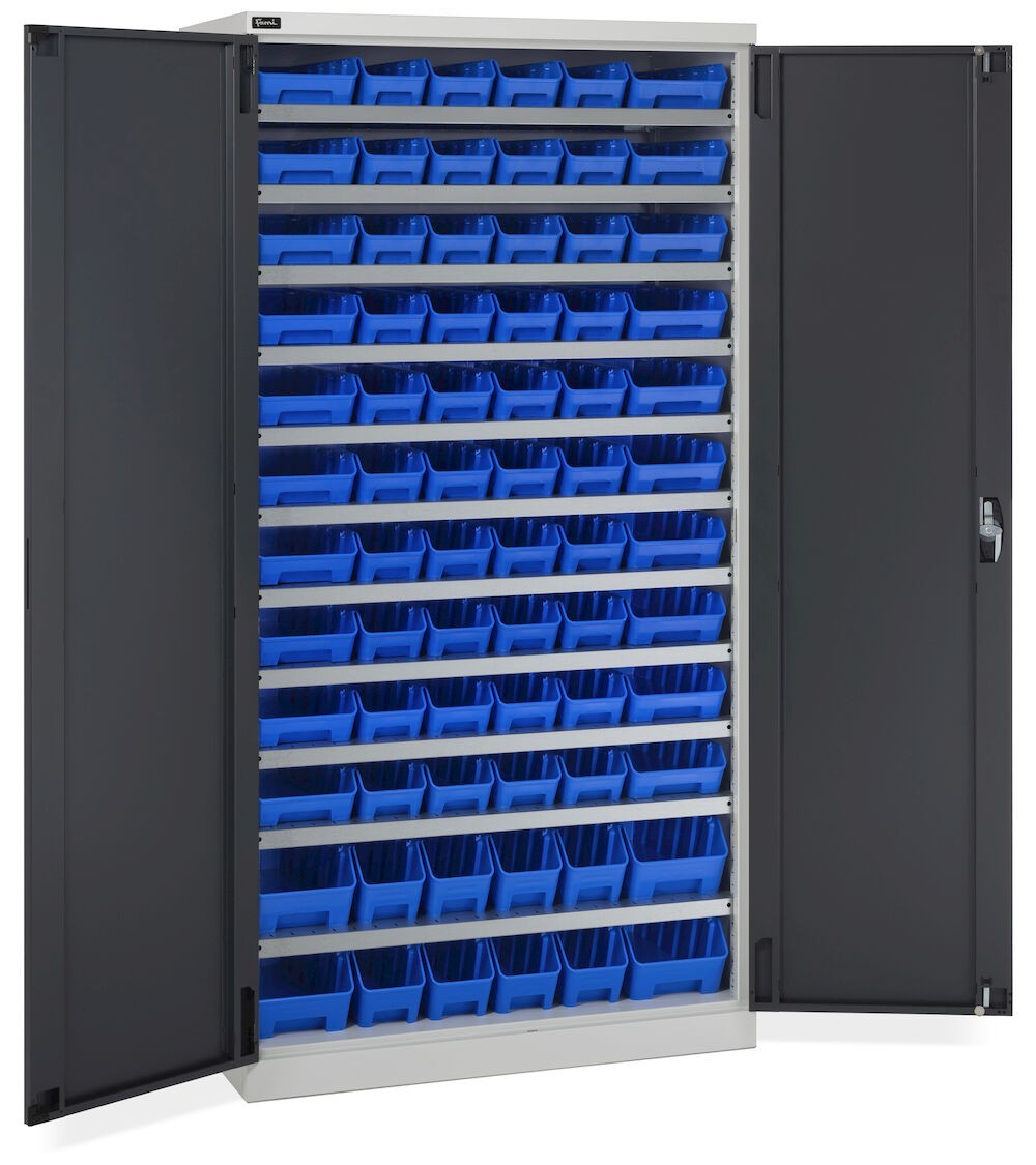 Armadio con porte a battente con 72 contenitori RK Box Air, L1023 x P555 x H2000 mm, grigio e antracite