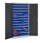 Armadio con porte a battente con 62 contenitori RK Box Air, L1023 x P555 x H2000 mm, grigio e antracite