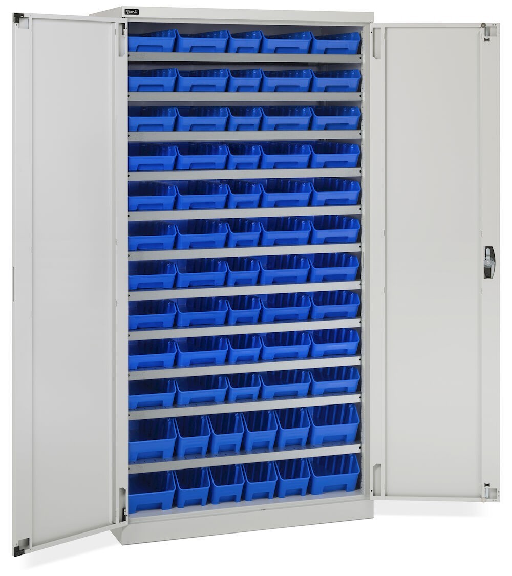 Armadio con porte a battente con 62 contenitori RK Box Air, L1023 x P555 x H2000 mm, grigio