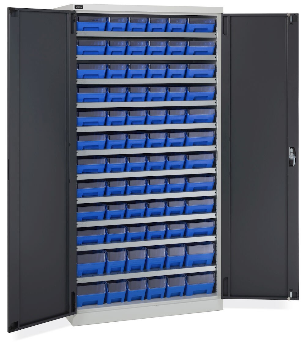 Armadio con 72 contenitori RK Box Air con divisori e frontalini, L1023 x P555 x H2000 mm, grigio e antracite