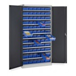Armadio con 72 contenitori RK Box Air con divisori e frontalini, L1023 x P555 x H2000 mm, grigio e antracite