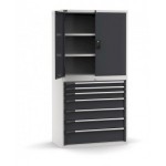 Armadio portautensili con porte a 7 cassetti, 3 piani regolabili, L1020 x P573 x H2000 mm