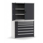 Armadio portautensili con porte, 7 cassetti e 3 piani regolabili,  L1190 x P726 x H2000 mm