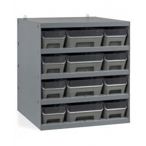 Scaffale con 12 contenitori RK Box Air in PP riciclato con divisori e frontalini, L500 x P500 x H545 mm