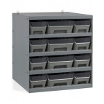 Scaffale con 12 contenitori RK Box Air in PP riciclato con divisori e frontalini, L500 x P500 x H545 mm