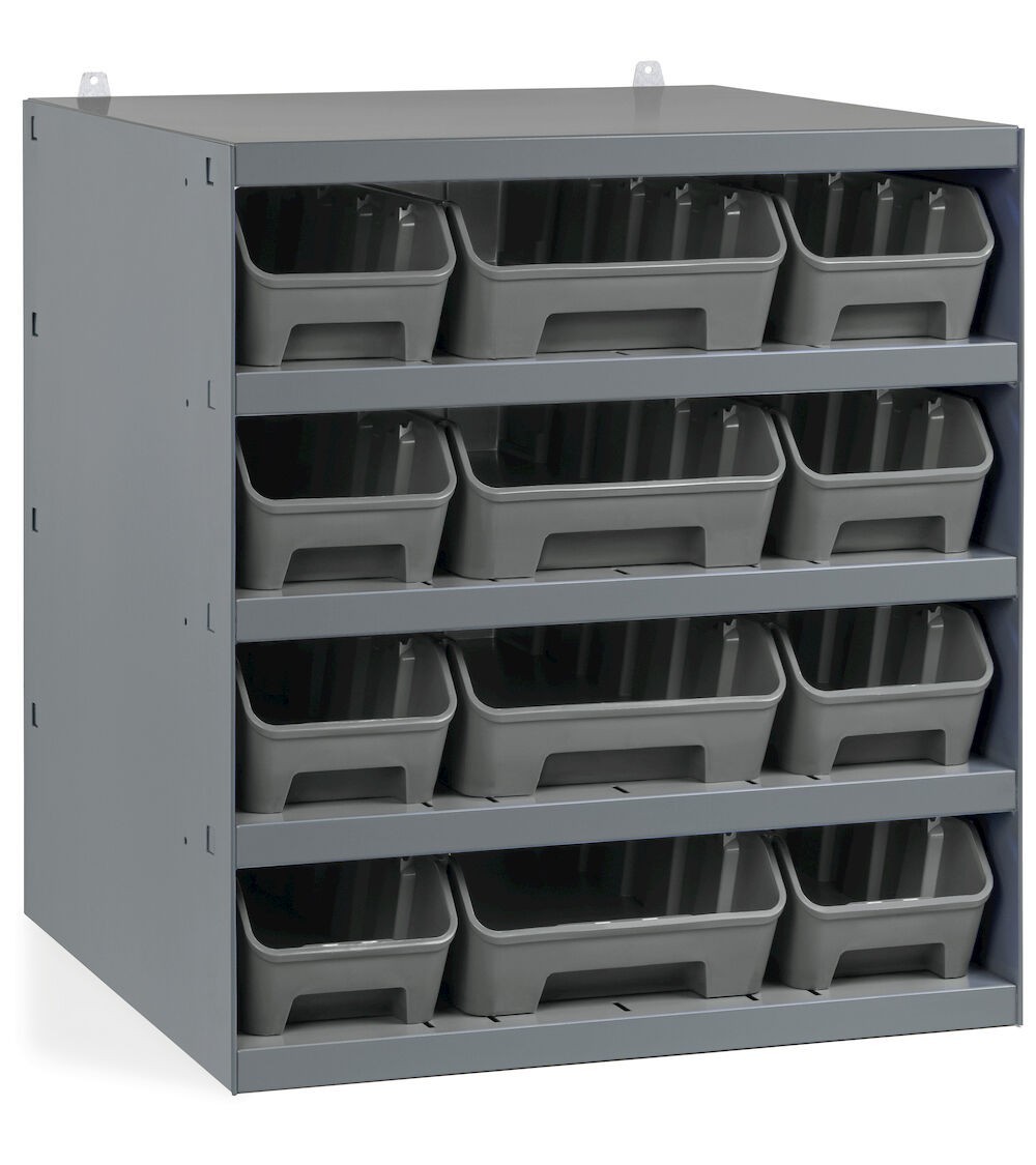 Scaffale con 12 contenitori RK Box Air in PP riciclato, L500 x P500 x H545 mm