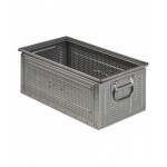 Cassetta in acciaio inox forata con maniglie, mis. 272-4, ⌀ foro 3 mm,  L480 x P315 x H200 mm