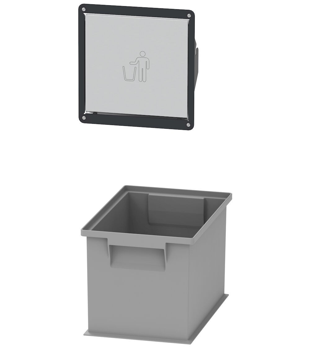 Portello in acciaio inox con supporti per vano rifiuti Garage