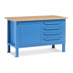 Banco da lavoro Work Up WORK1510 con 1 armadio a cassetti con 4 cassetti e 1 armadio con porta, colore blu