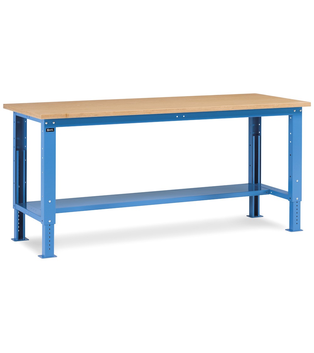 Banco Work Up con piano in legno, 200cm, blu