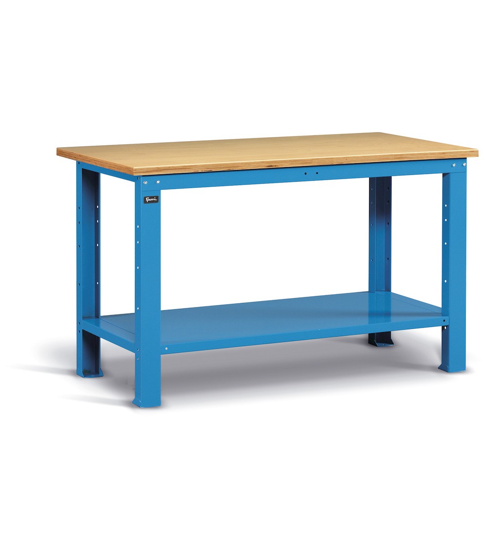 Banco da lavoro Work con piano in legno, 150cm. Blu