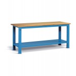 Banco da lavoro Work con piano in legno, 200cm, Blu