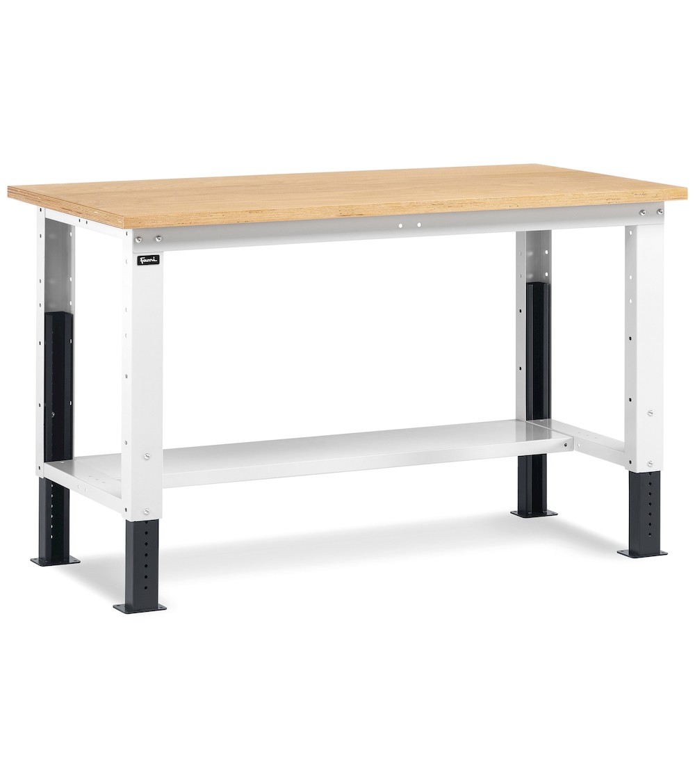 Banco Work Up con piano in legno, 150cm, grigio